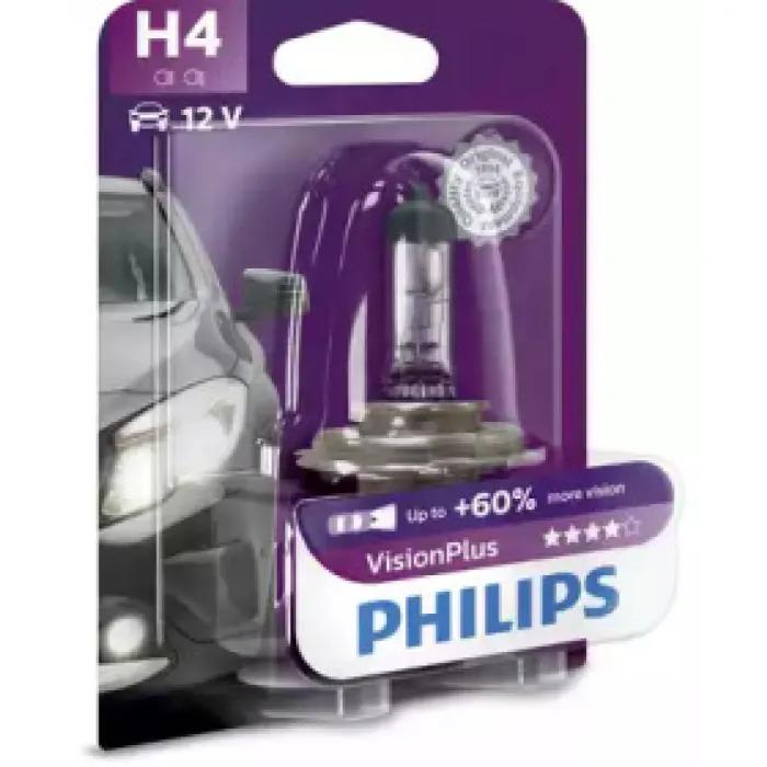 Лампа автомобільна H4 12V 60/50W P43T-38 Vision+60 Philips (12342VPB1)