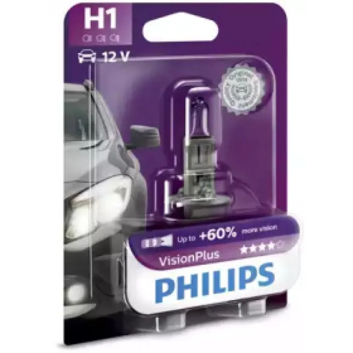 Лампа автомобільна H1 12V 55W P14,5S Vision+60 Philips (12258VPB1)