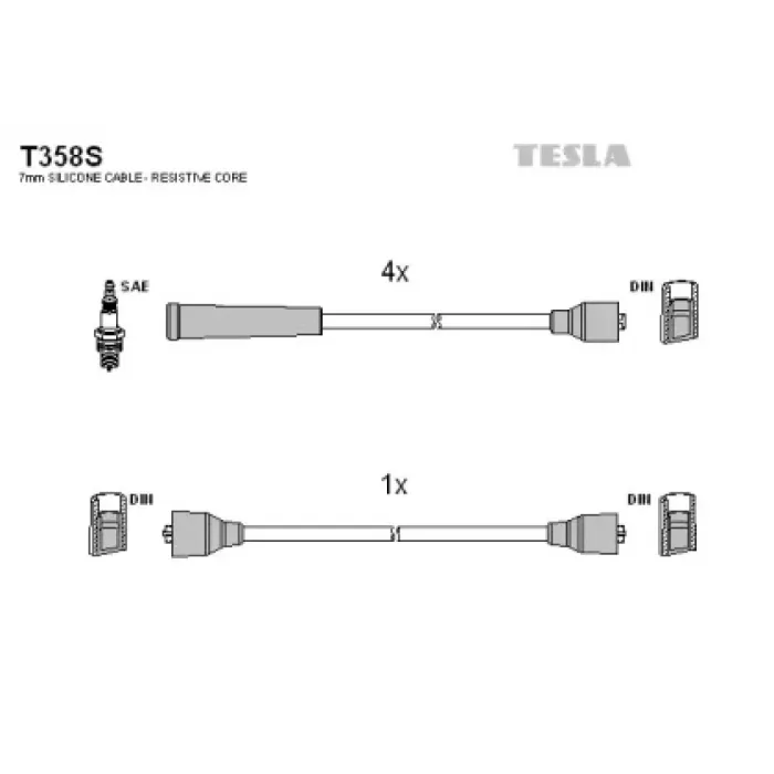 Дроти запалювання високовольтні ГАЗ 402 силікон Tesla (T358S)