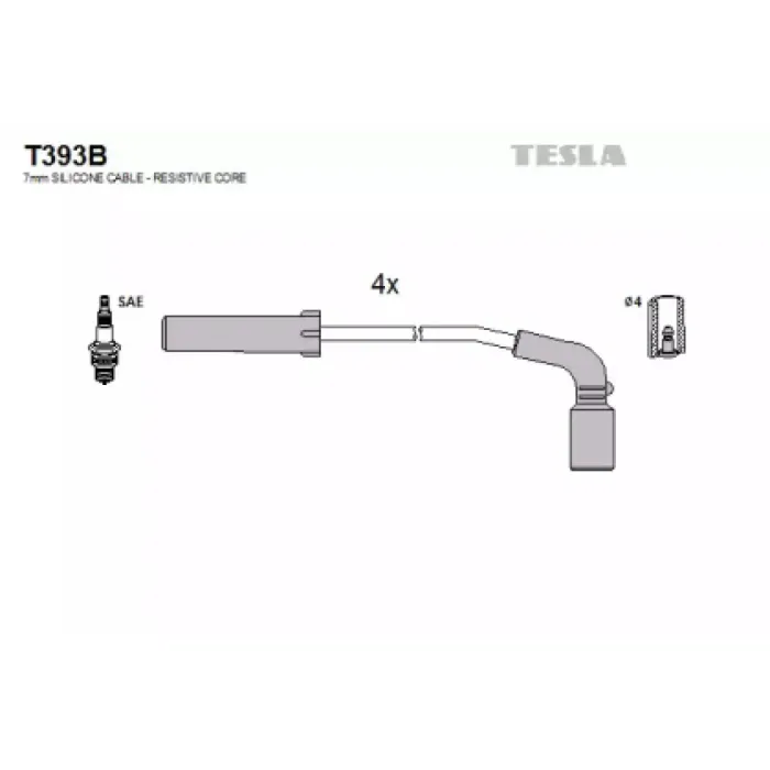 Дроти запалювання високовольтні Lanos, Sens Tesla (T393B)