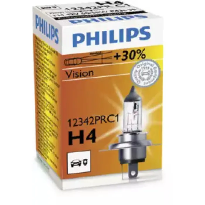Лампа автомобільна H4 12V 60/50W P43T-38 Premium+30 Philips (12342 PR C1)