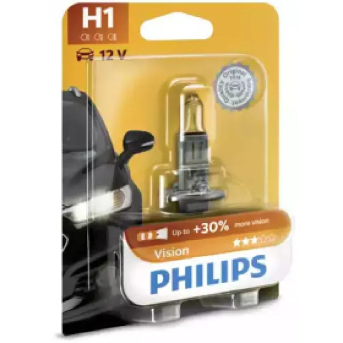Лампа автомобільна H1 12V 55W P14,5S Premium+30 Philips блістер (12258 PR B1)