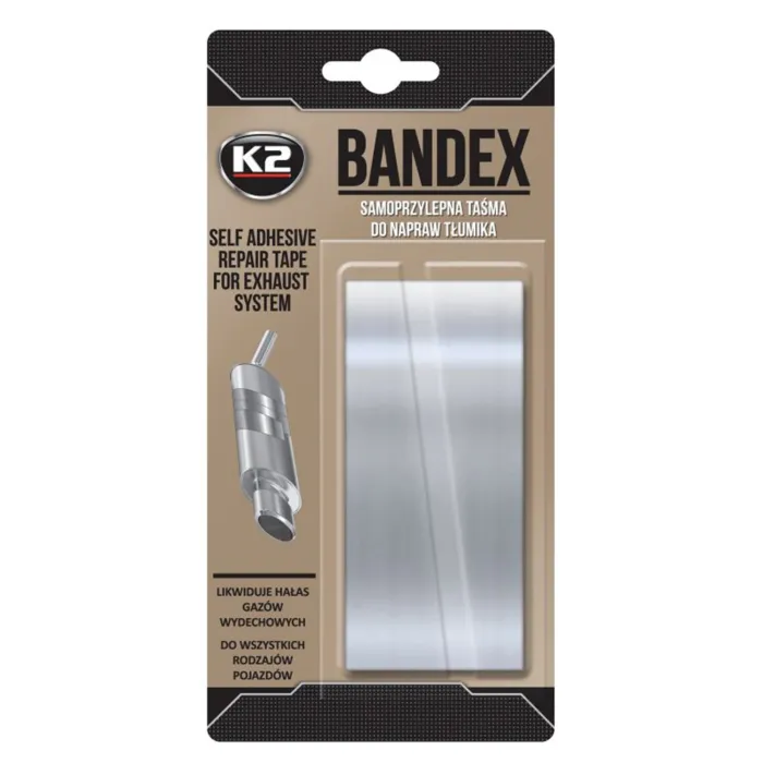 Стрічка клейка високотемпературна для ремонту вихлопної системи K2 Bandex срібляста 100 см х 5 см (B305)