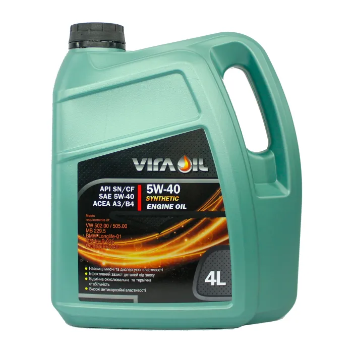 Олива моторна Vira Synthetic SN/CF A3/B4 5W-40 VW 502.00/505.00 MB229.5 BMW Longlife-01 4 л (Стара етикетка) (VI0241)