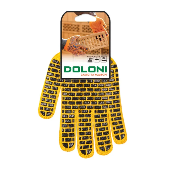 Рукавички Doloni "Стандарт плюс" трикотажні з ПВХ жовті 7 клас/ 10 розмір (4078)