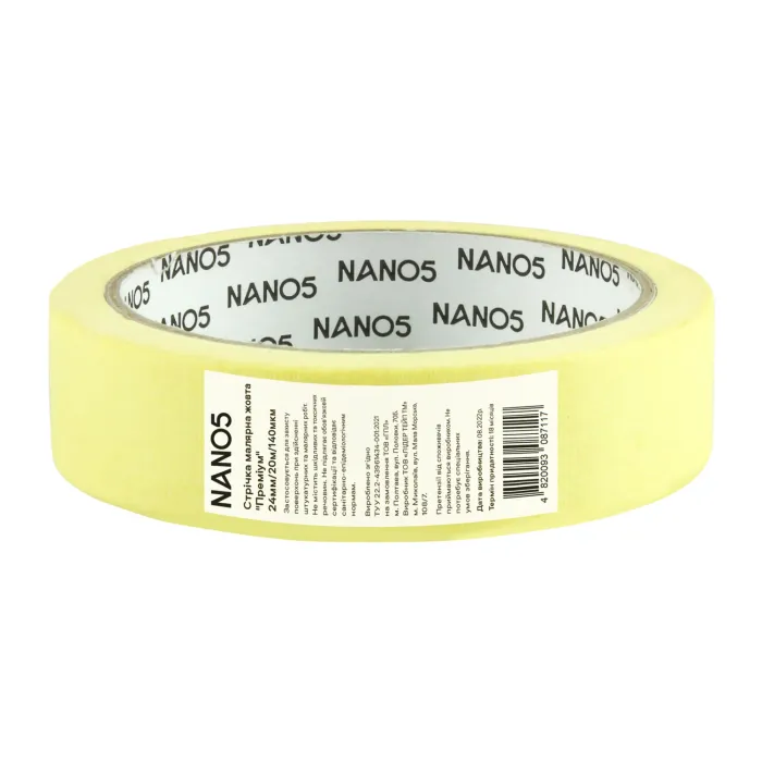 Стрічка клейка малярна NANO5 "Преміум" жовта 24 мм/20 м/140 мкм (N50005)