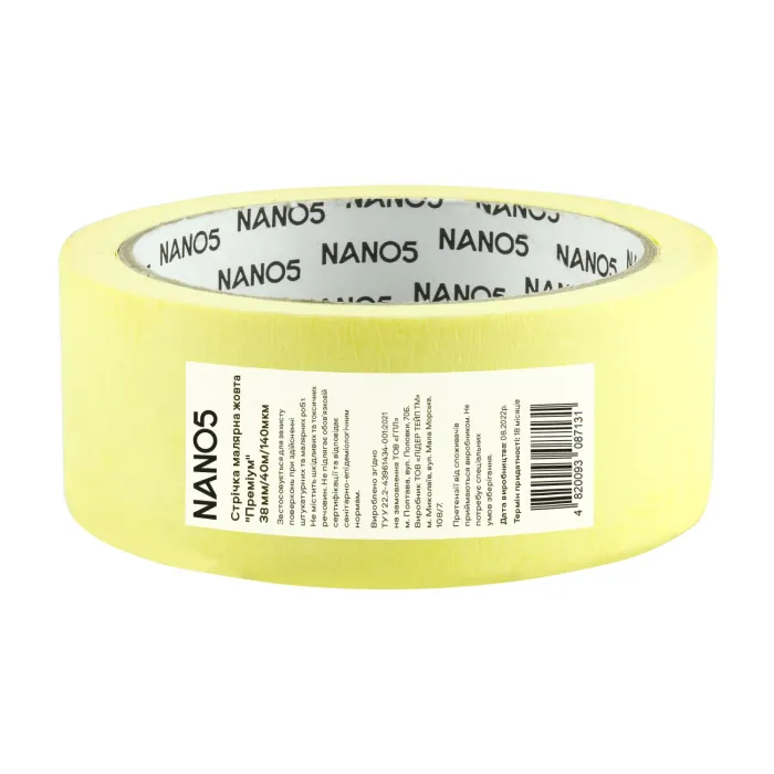 Стрічка клейка малярна NANO5 "Преміум" жовта 38 мм/40 м/140 мкм (N50009)