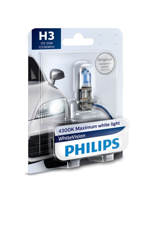 Галогеновая лампа PHILIPS 12336WHVB1 H3 55W 12V PK22s WhiteVision +60%(4300K) 