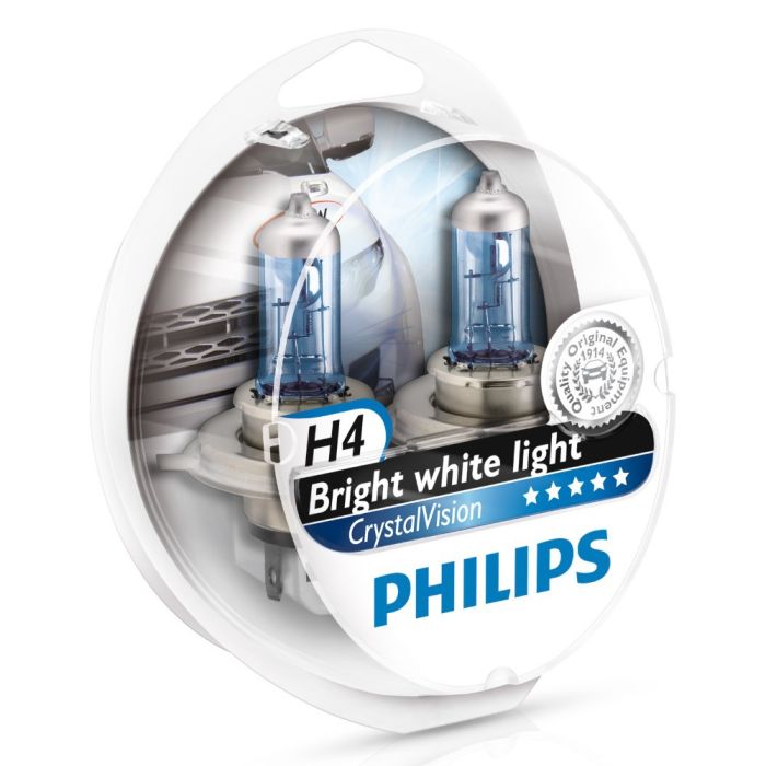 Комплект галогеновых ламп PHILIPS 12342CVSP H4 60/55W 12V P43t CristalVision+2xW5W