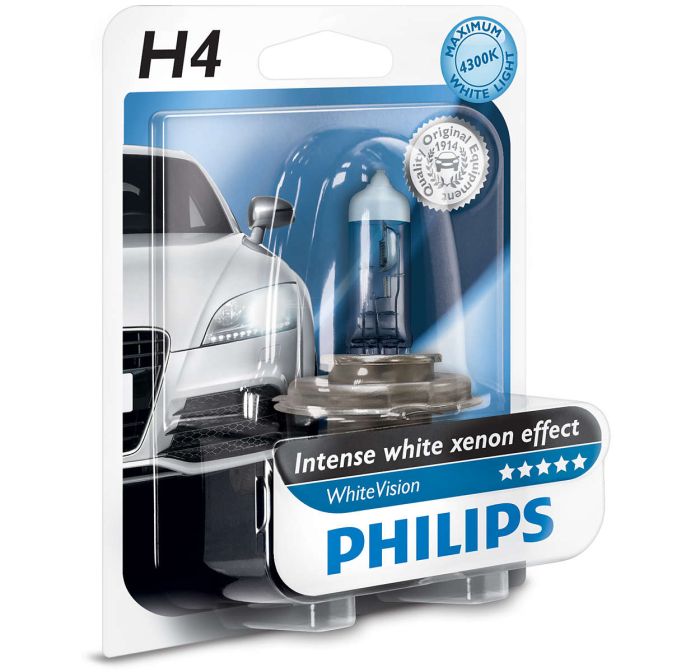 Галогеновая лампа PHILIPS 12342WHVB1 H4 60/55W 12V P43t WhiteVision +60%(4300K)