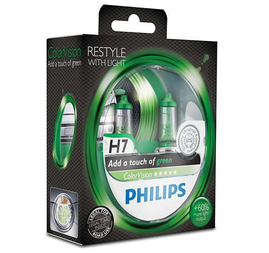 Комплект галогеновых ламп PHILIPS 12972CVPGS2 H7 55W 12V PX26d ColorVision Green