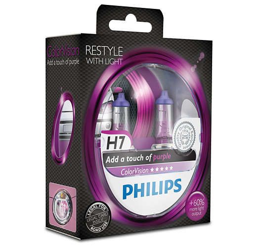 Комплект галогеновых ламп PHILIPS 12972CVPPS2 H7 55W 12V PX26d ColorVision Purple