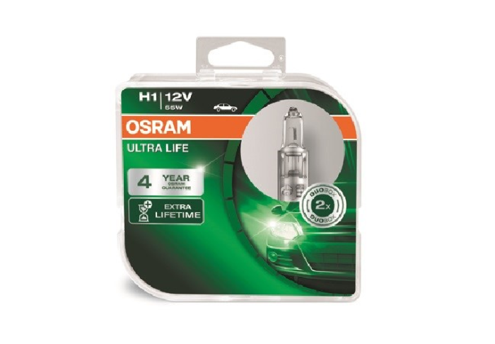 Комплект галогеновых ламп Osram 64150ULT UltraLife H1 55W 12V P14.5S 10X2 HardDuopet