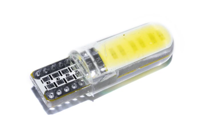Светодиодная лампа AllLight T10  1 диод COB 1,5W W2,1x9,5d 12V WHITE в силиконе БОЛЬШАЯ