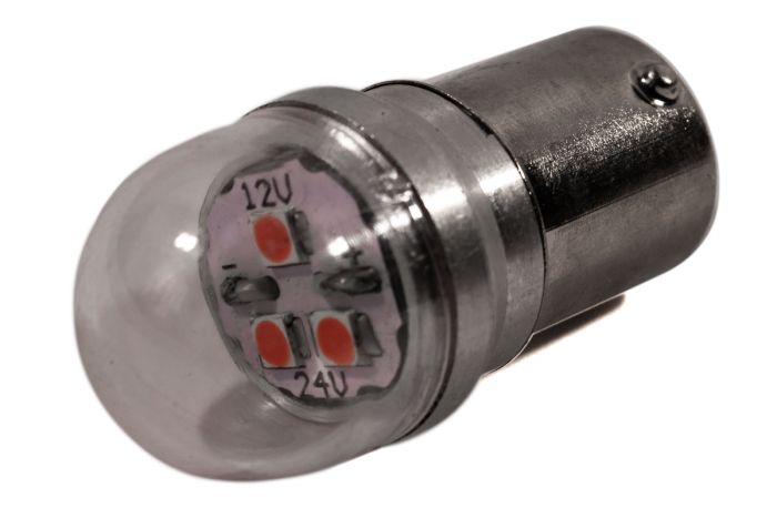 Светодиодная лампа AllLight T25  3 SMD 5050 BA15S 12-24V пузырек RED