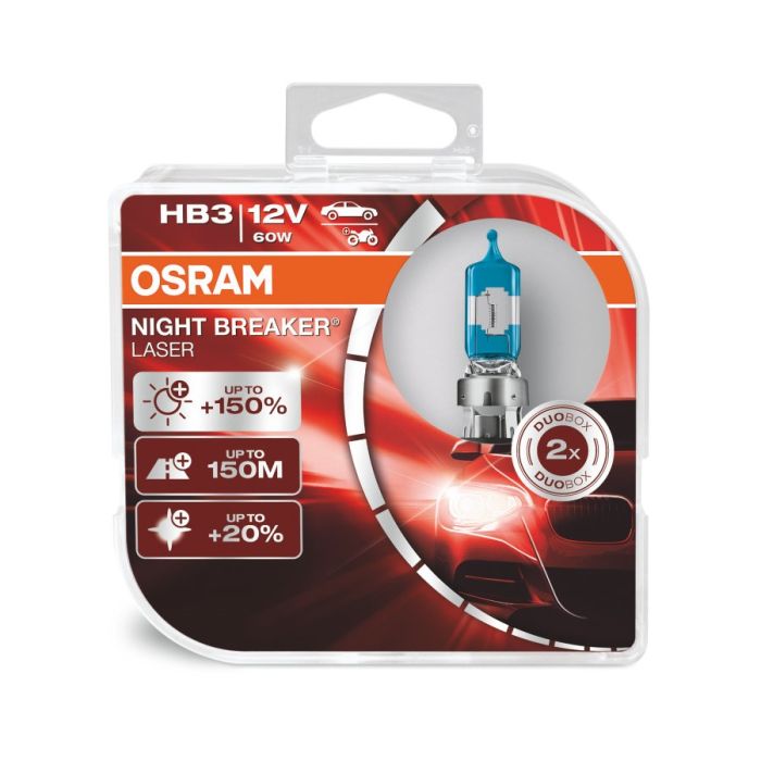 Комплект галогеновых ламп Osram 9005NL HB3 Night Breaker LASER +150% 60W 12V P20d HardDuopet