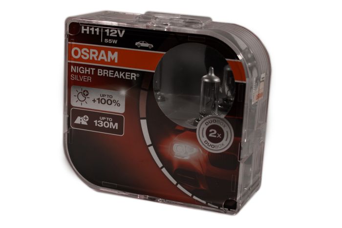 Комплект галогеновых ламп Osram 64211NBS Night Breaker Silver +100 H11 55W 12V PX29t 10X2 HardDuopet