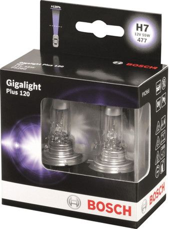 Комплект галогеновых ламп BOSCH Gigalight Plus 120% H7 55W 12V PX26d (1987301107) 2шт./бокс
