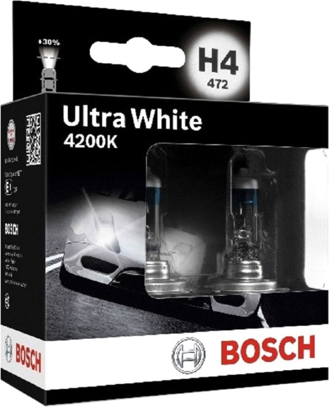 Комплект галогеновых ламп BOSCH Ultra White 4200K H4 55W 12V P43t (1987301181) 2шт./бокс