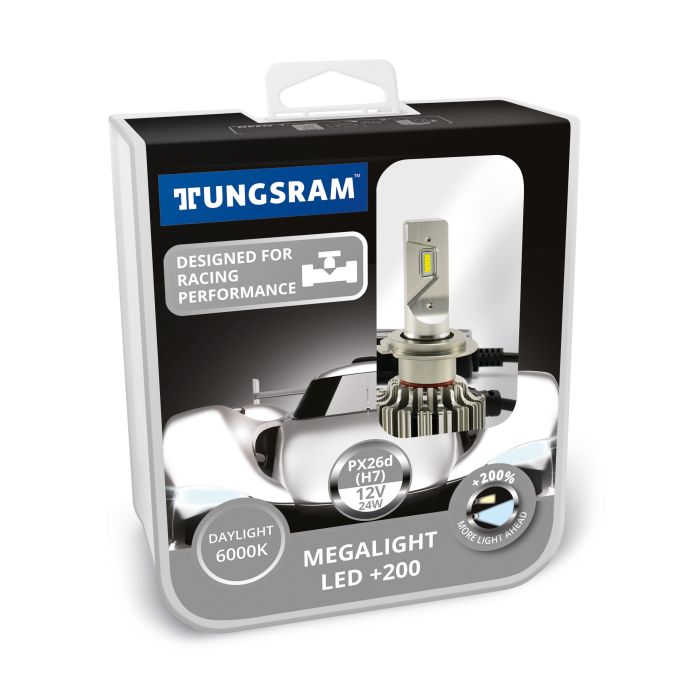 Комплект светодиодных ламп Tungsram Megalight LED +200 12V H7 24W 6000K (2 шт./коробка)