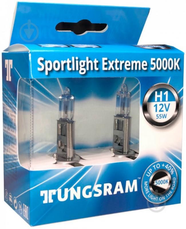 Комплект галогеновых ламп Tungsram H1 55W 12V (2 шт./картонбокс) Sportlight Extreme 5000K