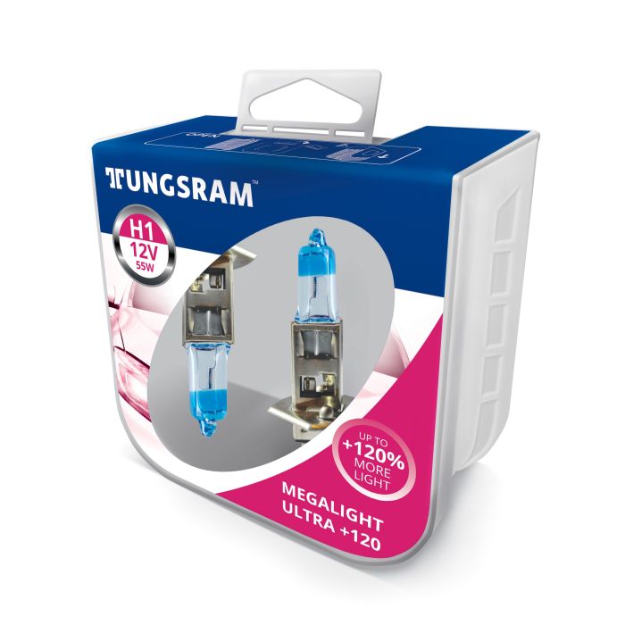 Комплект галогеновых ламп Tungsram H1 55W 12V (2 шт./пластикбокс) Megalight Ultra +120%