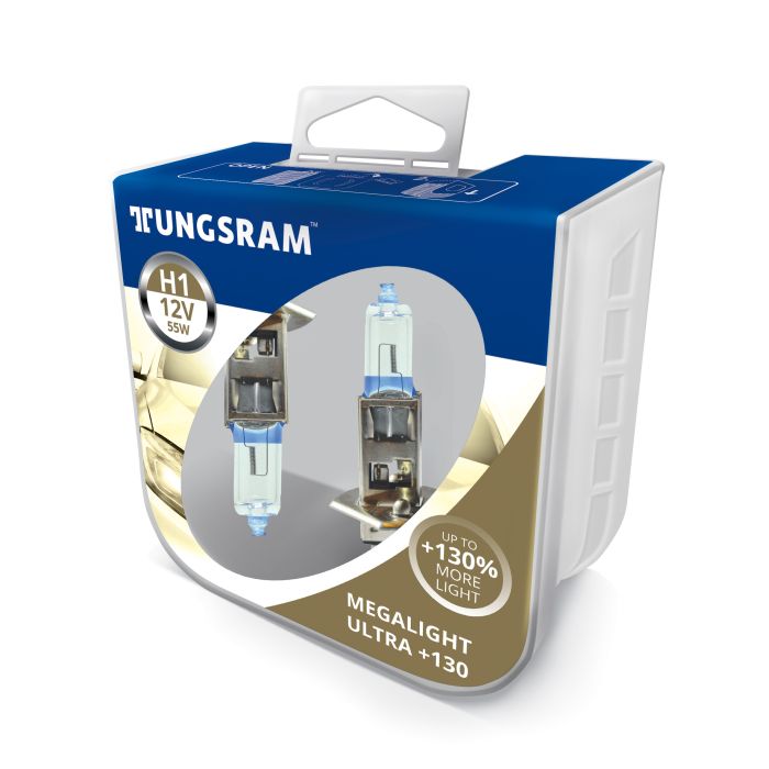 Комплект галогеновых ламп Tungsram H1 55W 12V(2 шт./пластикбокс) Megalight Ultra +130%