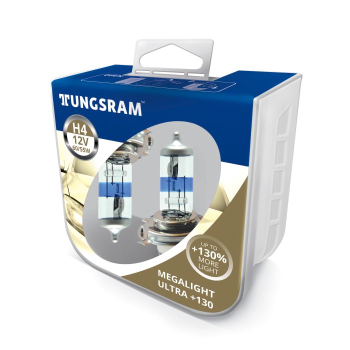 Комплект галогеновых ламп Tungsram H4 60/55W 12V (2 шт./пластикбокс) Megalight Ultra +130%