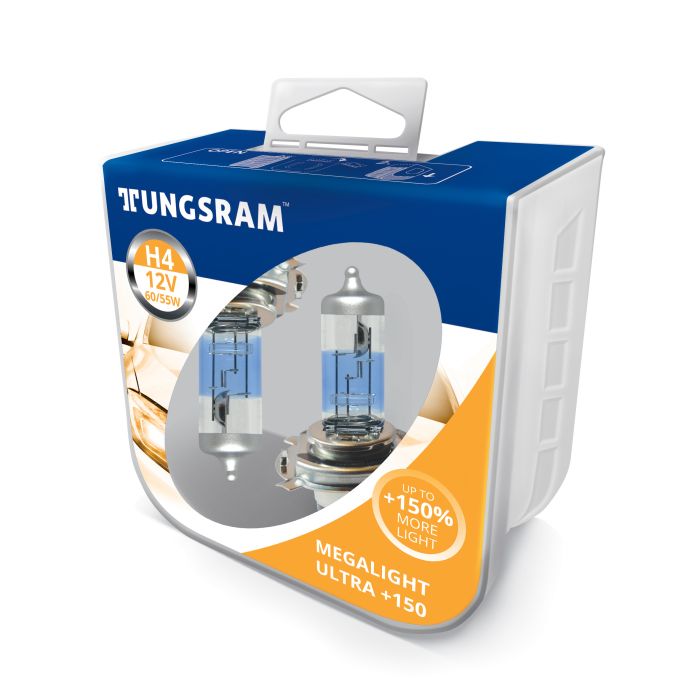 Комплект галогеновых ламп Tungsram H4 60/55W 12V (2 шт./пластикбокс) Megalight Ultra +150%