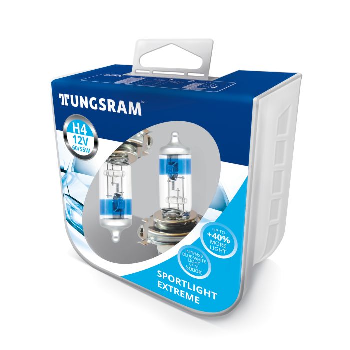 Комплект галогеновых ламп Tungsram H4 60/55W 12V (2 шт./пластикбокс) Sportlight Extreme 5000K