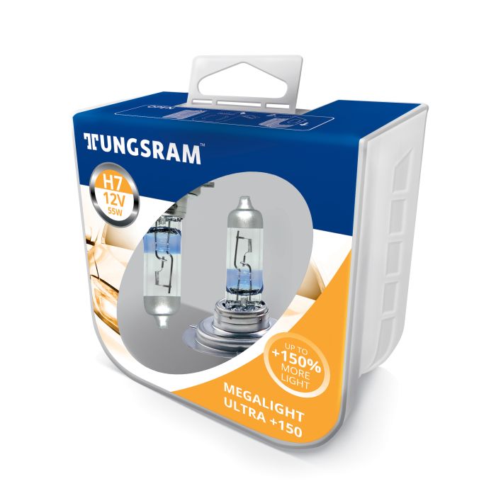 Комплект галогеновых ламп Tungsram H7 55W 12V (2 шт./пластикбокс) Megalight Ultra +150%