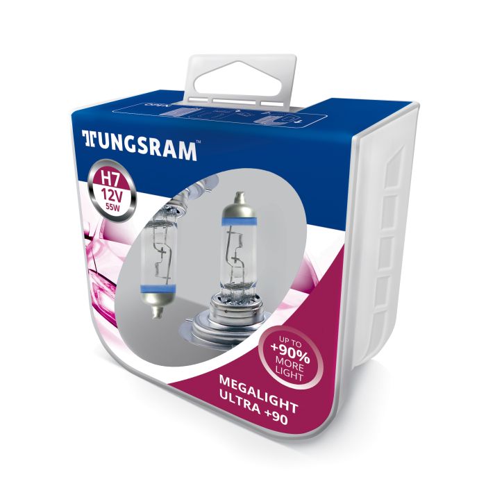 Комплект галогеновых ламп Tungsram H7 55W 12V (2 шт./пластикбокс) Megalight Ultra +90%