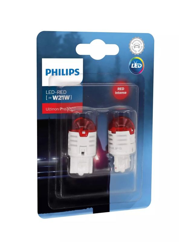 Комплект светодиодных ламп Philips 11065U30RB2 W21W LED 12V Ultinon Pro3000 RED