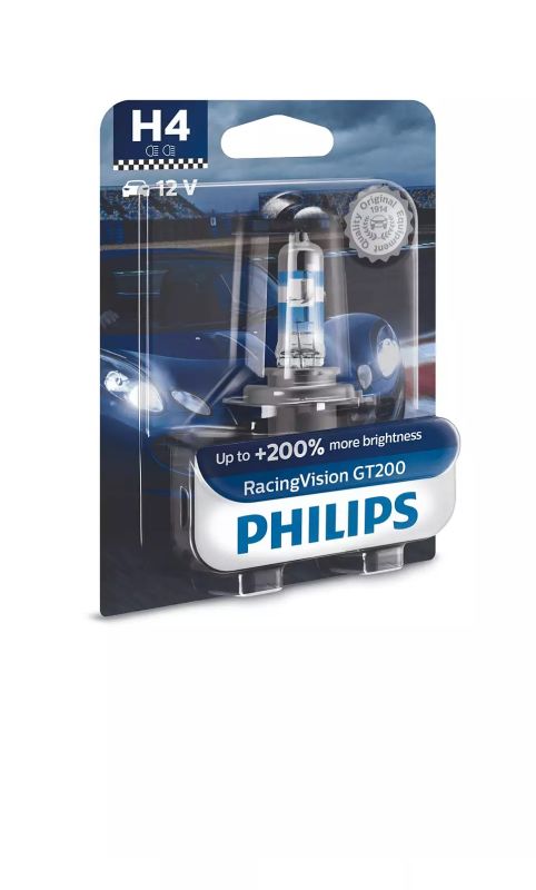 Галогеновая лампа PHILIPS 12342RGTB1 H4 60/55W 12V RacingVision GT200 +200% B1