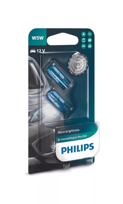 Указательные лампа накаливания Philips 12961XVPB2 W5W 12V W2.1X9.5d X-tremeVision Pro150 +150% 2шт/блистер