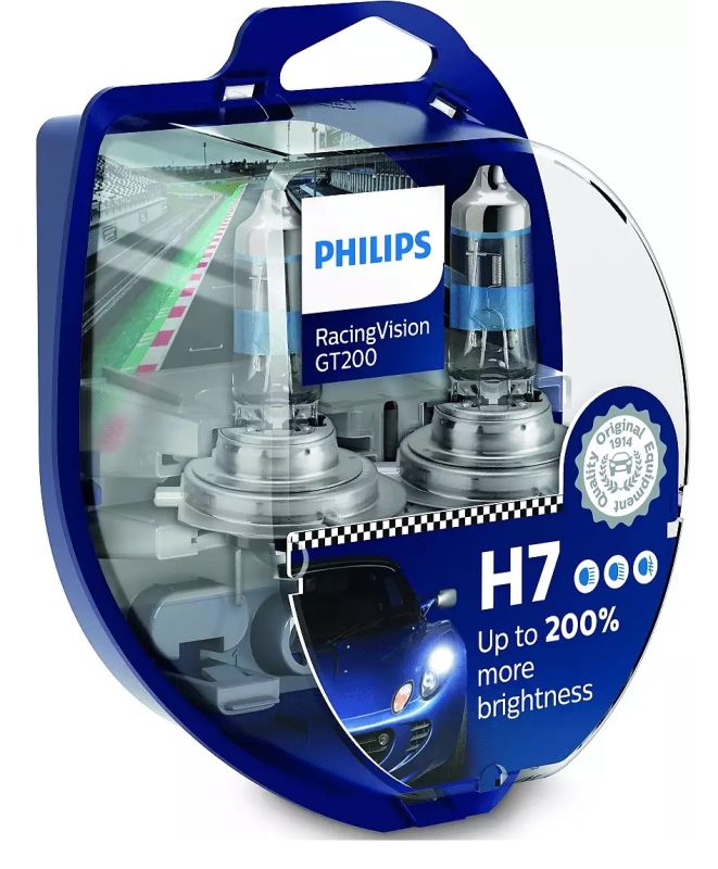 Комплект галогеновых ламп PHILIPS 12972RGTS2 H7 55W 12V RacingVision GT200 +200%