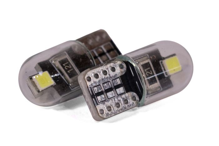 Светодиодная лампа StarLight T10 2 диода 2835 12V 0.5W WHITE / мультиполярная в прозрачной колбе / печатная плата