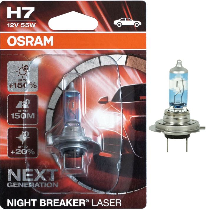 Галогеновая лампа OSRAM H7 64210NL-01B Night Breaker LASER NG +150% 55W 12V PX26d 1шт/блистер
