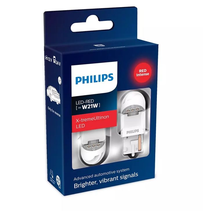 Комплект светодиодных ламп Philips 11065XURX2 W21W 12/24V Red