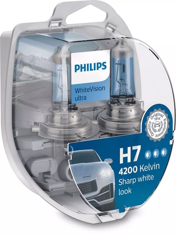 Комплект галогеновых ламп PHILIPS 12972WVUSM H7 55W 12V PX26d WhiteVisionUltra +60%(4200K)
