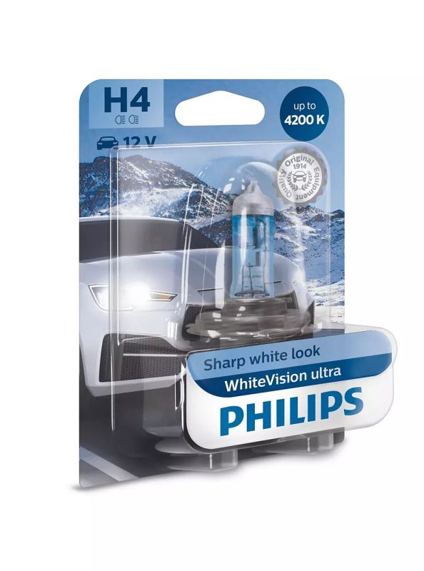 Галогеновая лампа PHILIPS 12342WVUB1 H4 60/55W 12V P43t WhiteVisionUltra +60%(4200K)
