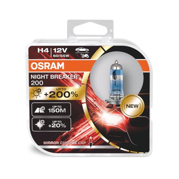 Комплект галогеновых ламп Osram 64193NB200-HCB H4 Night Breaker +200% 60/55W 12V P43T HardDuopet