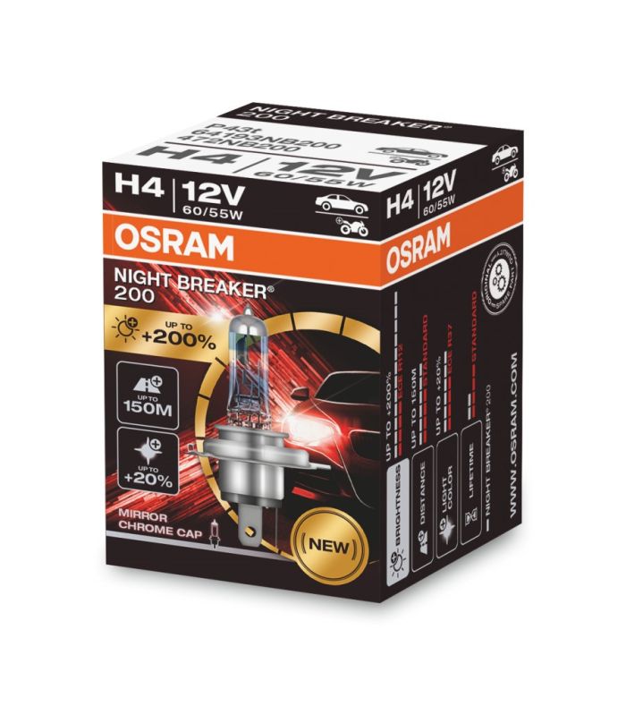 Галогеновая лампа OSRAM H4 64193NB200-FS Night Breaker +200% 60/55W 12V P43T 10X10X1