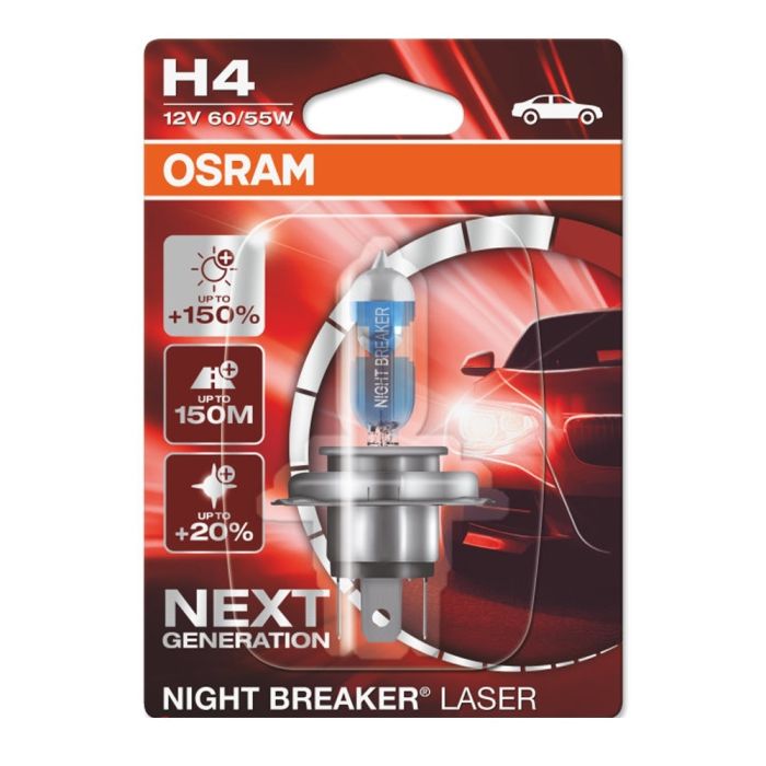 Галогеновая лампа OSRAM H4 64193NL-01B Night Breaker LASER NG +150% 60/55W 12V P43T 1шт/блистер