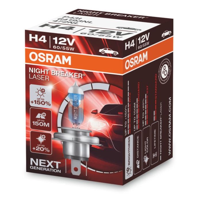 Галогеновая лампа OSRAM H4 64193NL Night Breaker LASER NG +150% 60/55W 12V P43T 1шт