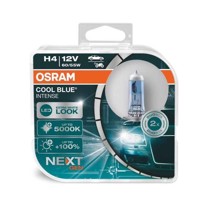 Комплект галогеновых ламп Osram H4 12V 60W P43t Cool Blue Intense Next Gen +100% 2шт/комп (64193CBN-HCB)