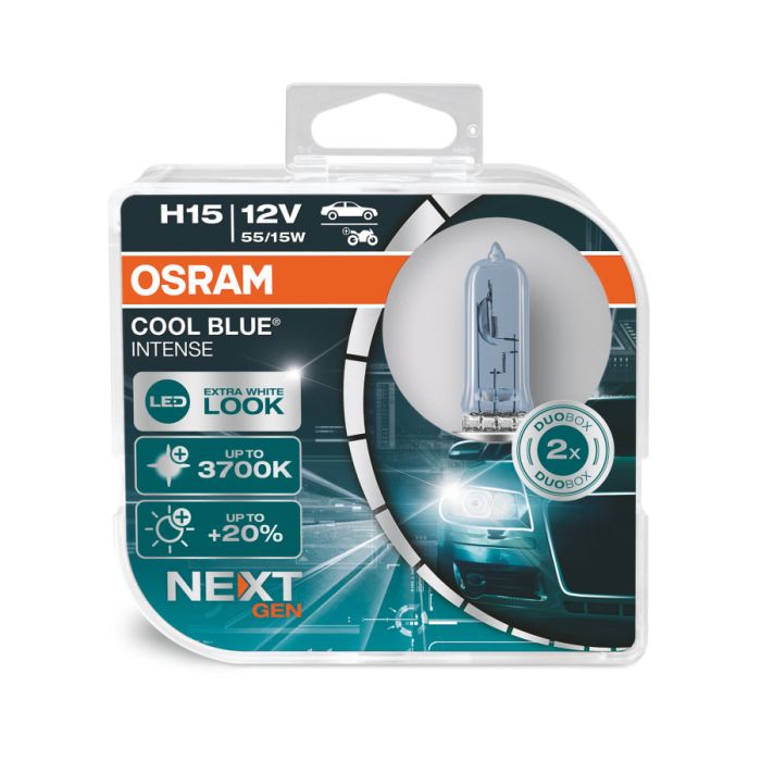 Комплект галогеновых ламп Osram H15 55/15W 12V PGJ23T-1 Cool Blue Intense Next Gen +20% 2шт/комп (64176CBN-HCB)