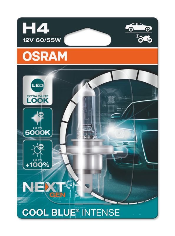 Галогеновая лампа Osram H4 12V 60W P43t Cool Blue Intense Next Gen +100% 1 лампа (64193CBN-01B)