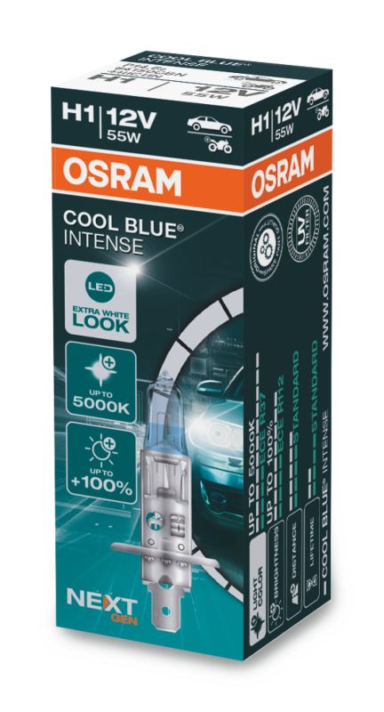 Галогеновая лампа Osram H1 12V 55W P14.5s Cool Blue Intense Next Gen +100% 1 лампа (64150CBN)