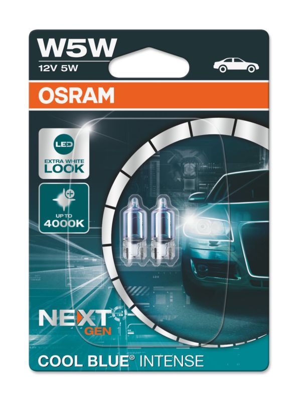 Комплект галогеновых ламп Osram W5W 12V 5,20W W2.1x9.5d Cool Blue Intense Next Gen +100% 2шт/блистер (2825CBN-02B)